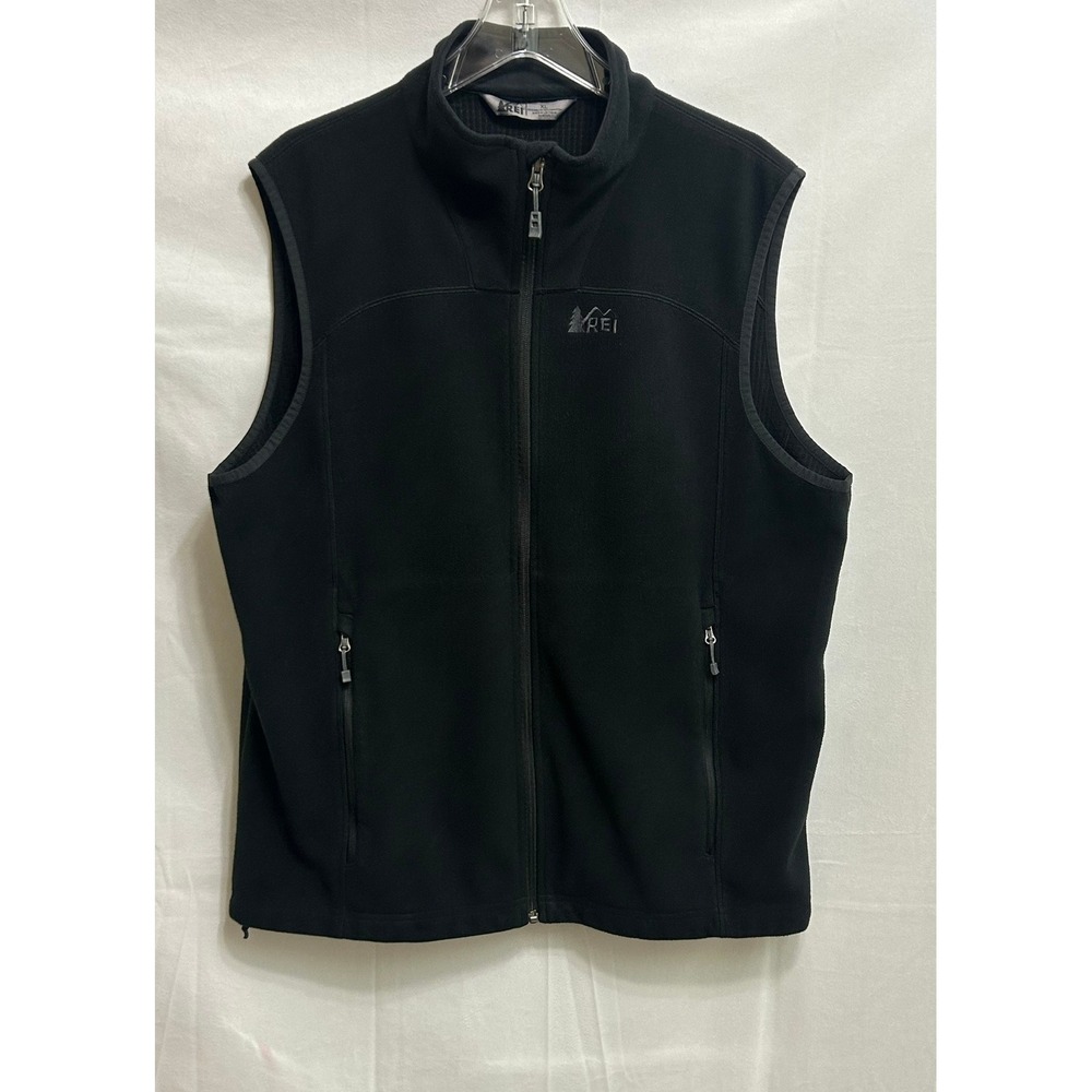 REI Mens XL Black Full Zip Fleece Vest Mock Neck Grid Lining RN37249 Outdoors